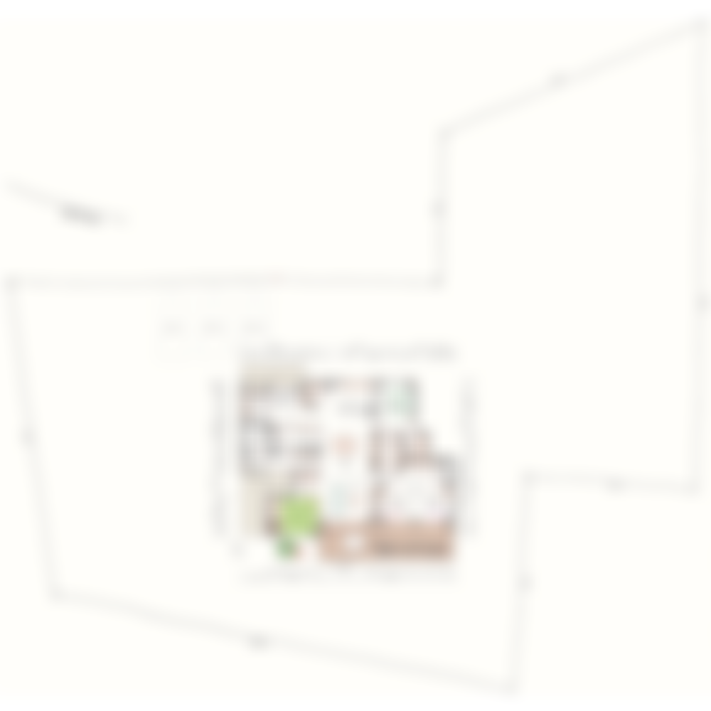 [39坪 2LDK] 縦長LDK中心の空間分け、コンパクトな生活動線で自然と真ん中に家族の集う平屋の間取り図　配置図の画像