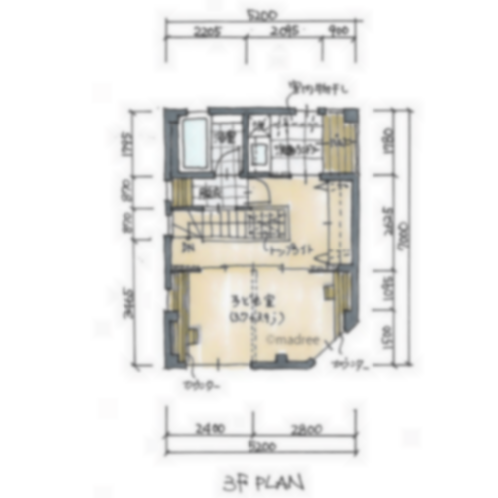 [28坪 3LDK] 壁面活用で理想のスペース確保、明るくのびやかな狭小地の家の間取り図　3階の画像