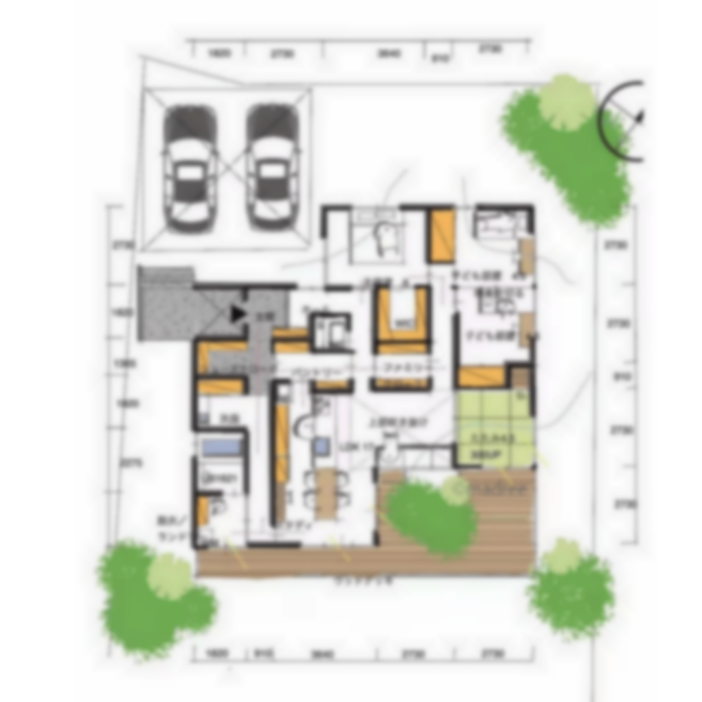 [33坪 2LDK] 庭一体の開放的なリビングと、ウォークスルー動線でスマートに住まう家の間取り図　配置図の画像