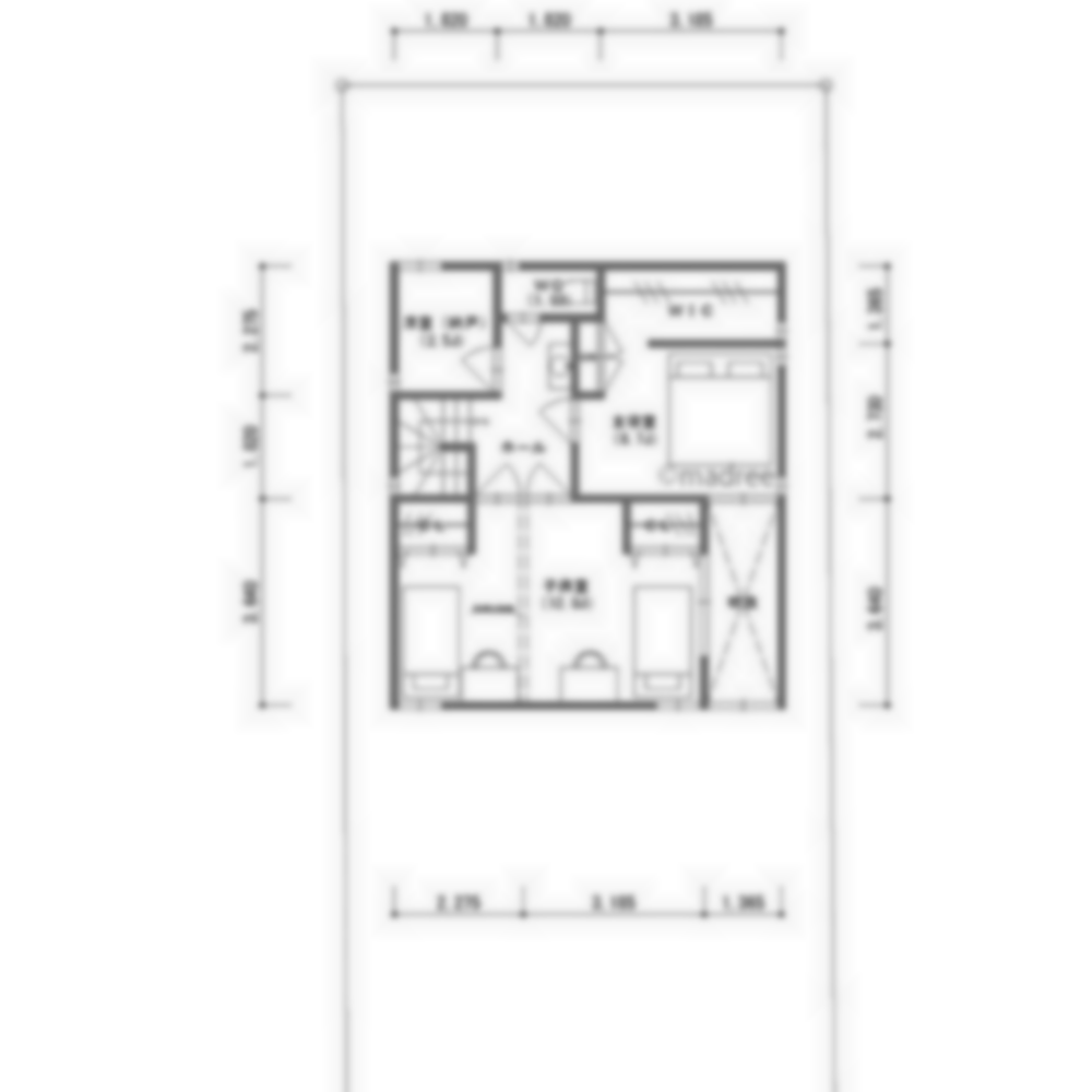 [35坪 2LDK] 繋がる玄関土間でホームパーティー対応、LDKから庭までが一体空間になる家の間取り図　2階の画像