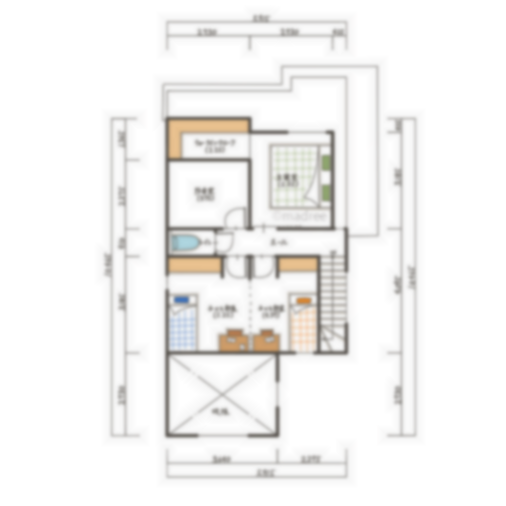 [32坪 3LDK] 少ない廊下と間仕切りで、動線をコンパクトに生活空間を広々と活用した家の間取り図　2階の画像