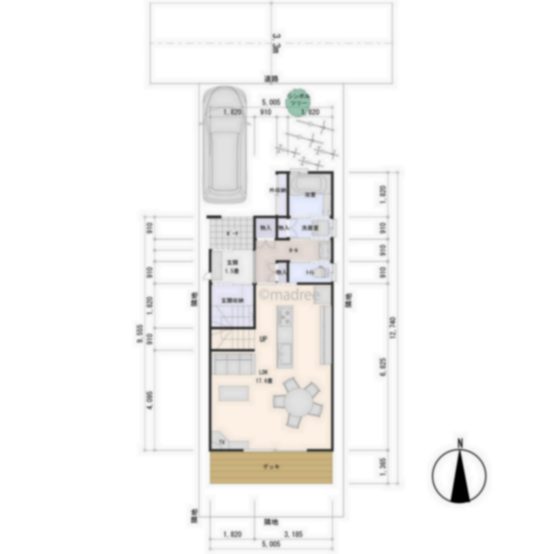 [27坪〜30坪 3LDK] アイスホッケーの防具も片付く、充実の収納量で生活空間スッキリな家の間取り図　配置図の画像
