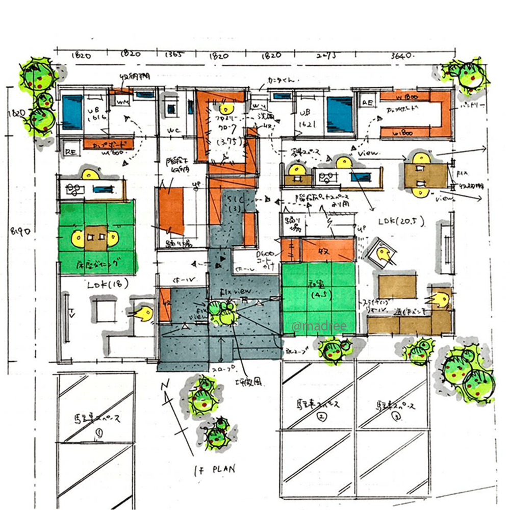 [66坪 パントリー] 快適と安心を共有できる、介護を見据えた完全二世帯住宅の間取り図　1階の画像