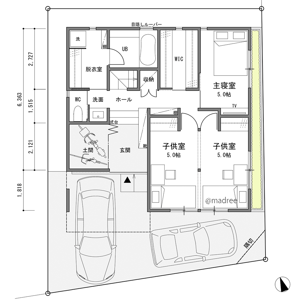 [37坪 3LDK] 好きなことをしつつも家族感じる、来客ウェルカムのフレキシブルな家の間取り図　1階の画像