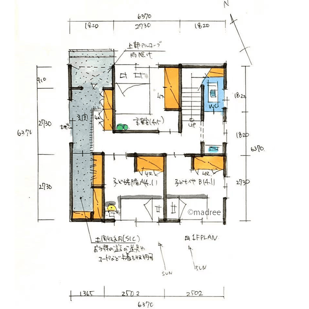 [24坪 3LDK] 廊下の少ないコンパクトな生活動線、バルコニーと繋がる明るい2階LDKの家の間取り図　1階の画像