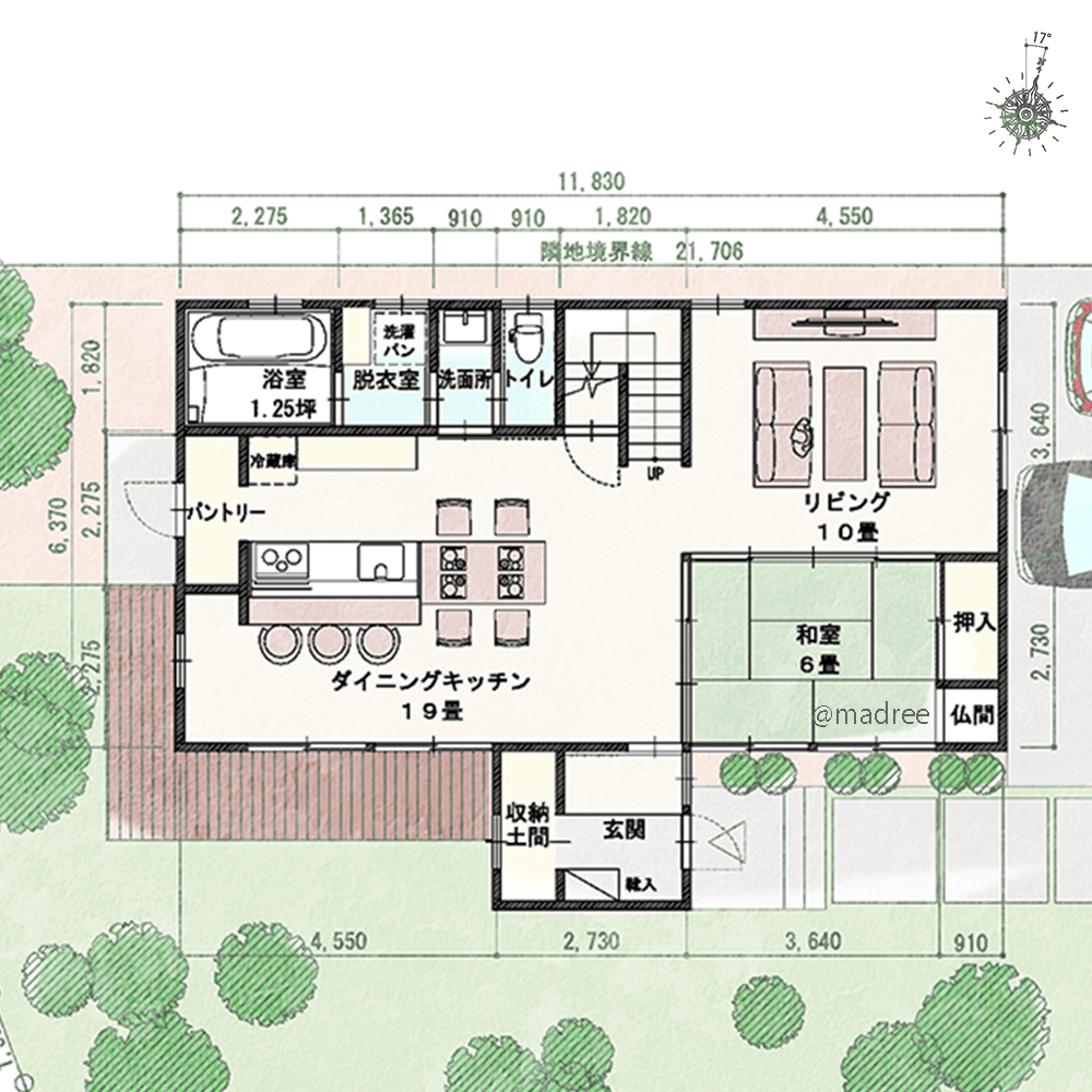 [38坪 3LDK] 明るいLDKで運気を呼び込む、将来的に2世帯住宅を見据えた家の間取り図　1階の画像