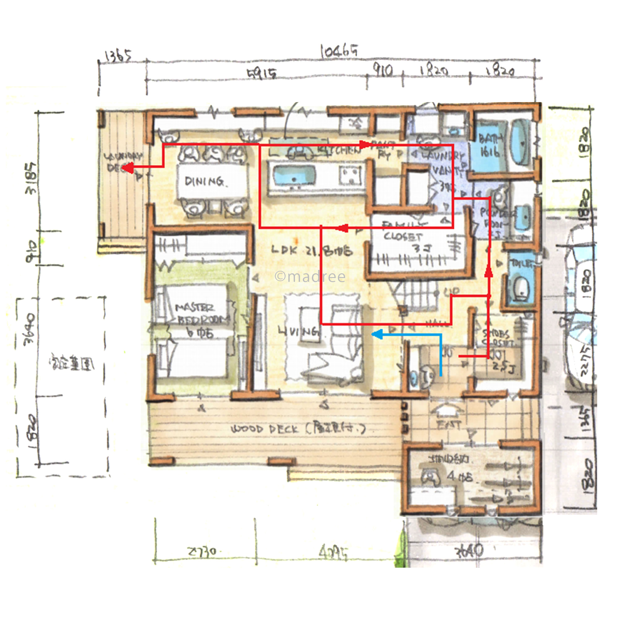 見守りキッチンで子どもの自立心を育む、家事ラク叶う回遊動線の家