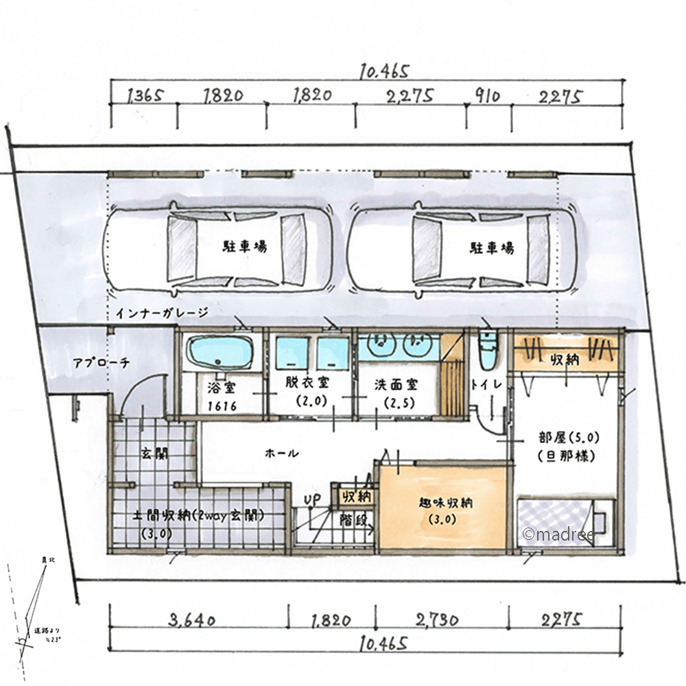 [21坪〜24坪 4LDK] それぞれのパーソナル空間も大切に、明るい2階LDKが憩いの場となる家の間取り図　1階の画像