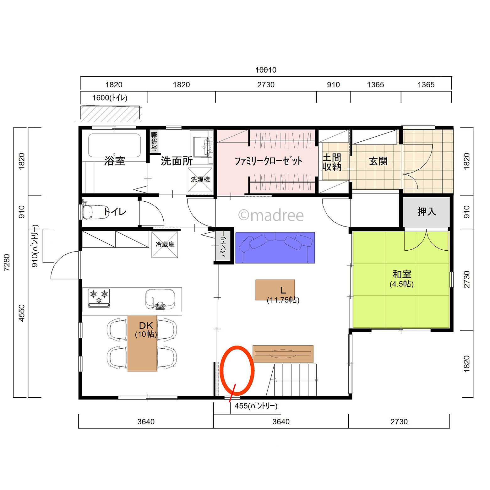 [36坪 4LDK] フレキシブルな扉活用でLDKを無駄なく温度管理、空間にメリハリの生まれる家の間取り図　1階の画像